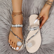 Glam Summer Sandals with Rhinestone Flower Detail