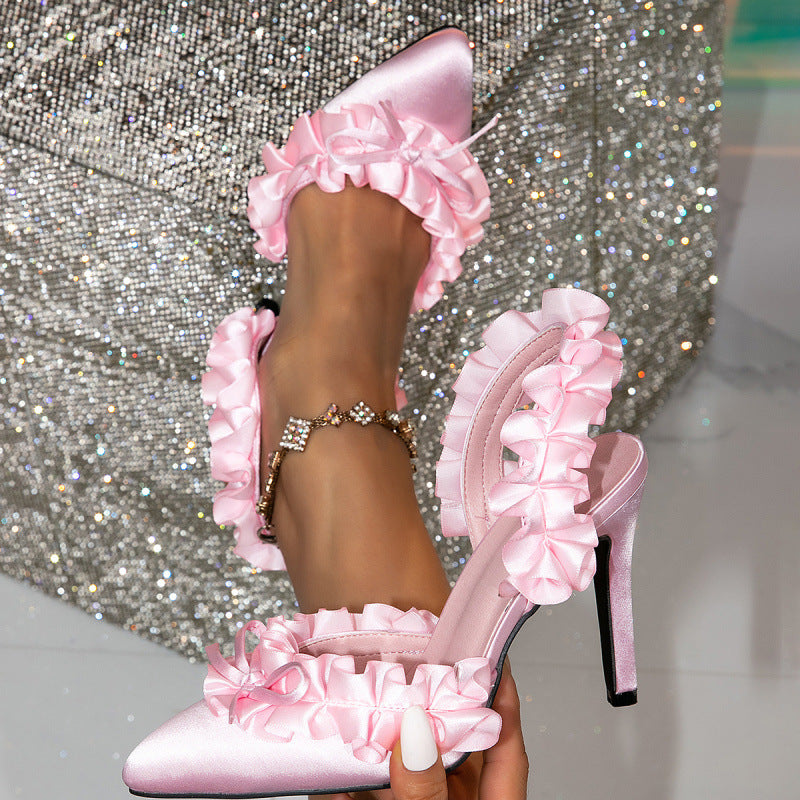 Luxe Satin Lace Petal Pointed Stiletto Heels