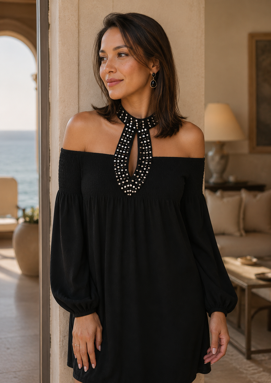 Midnight Charm - Elegant Strapless Sexy Dress