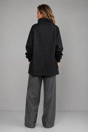 Dark High Cascading Collar Long Sleeve Top