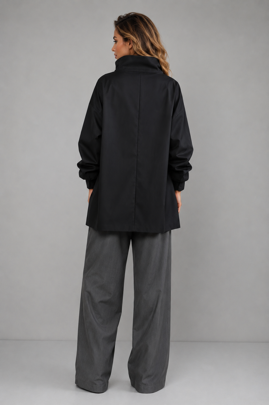 Dark High Cascading Collar Long Sleeve Top