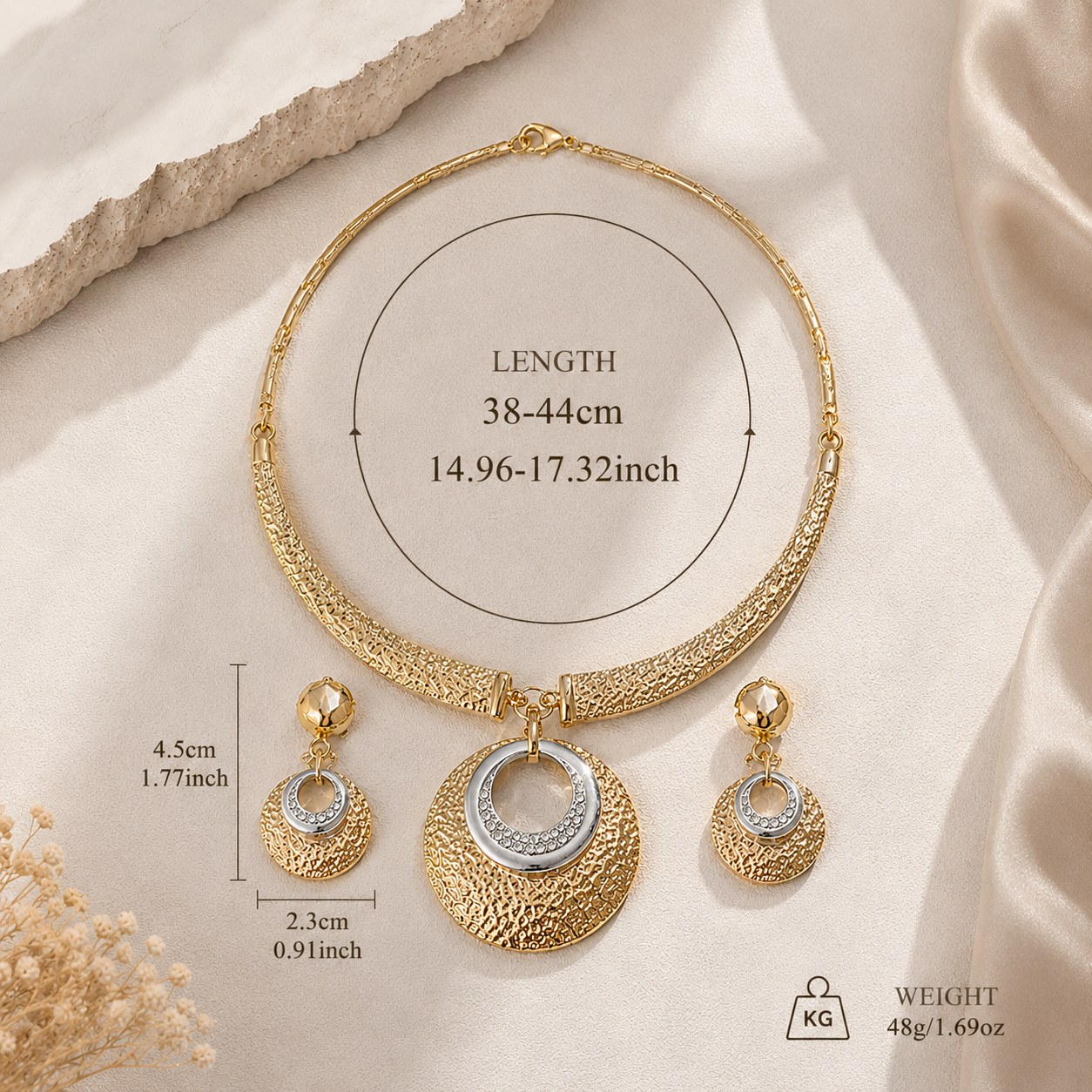 Classic Metal Circle Necklace And Earrings Set