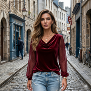 Long Sleeve V-neck Velvet Elegant Top