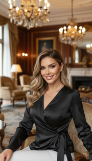 Luxury High-end Light Mature Waist-tie Long Sleeve Top