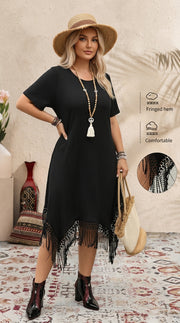 Cute & Comfy Black Slimming Dress - Tassel Design