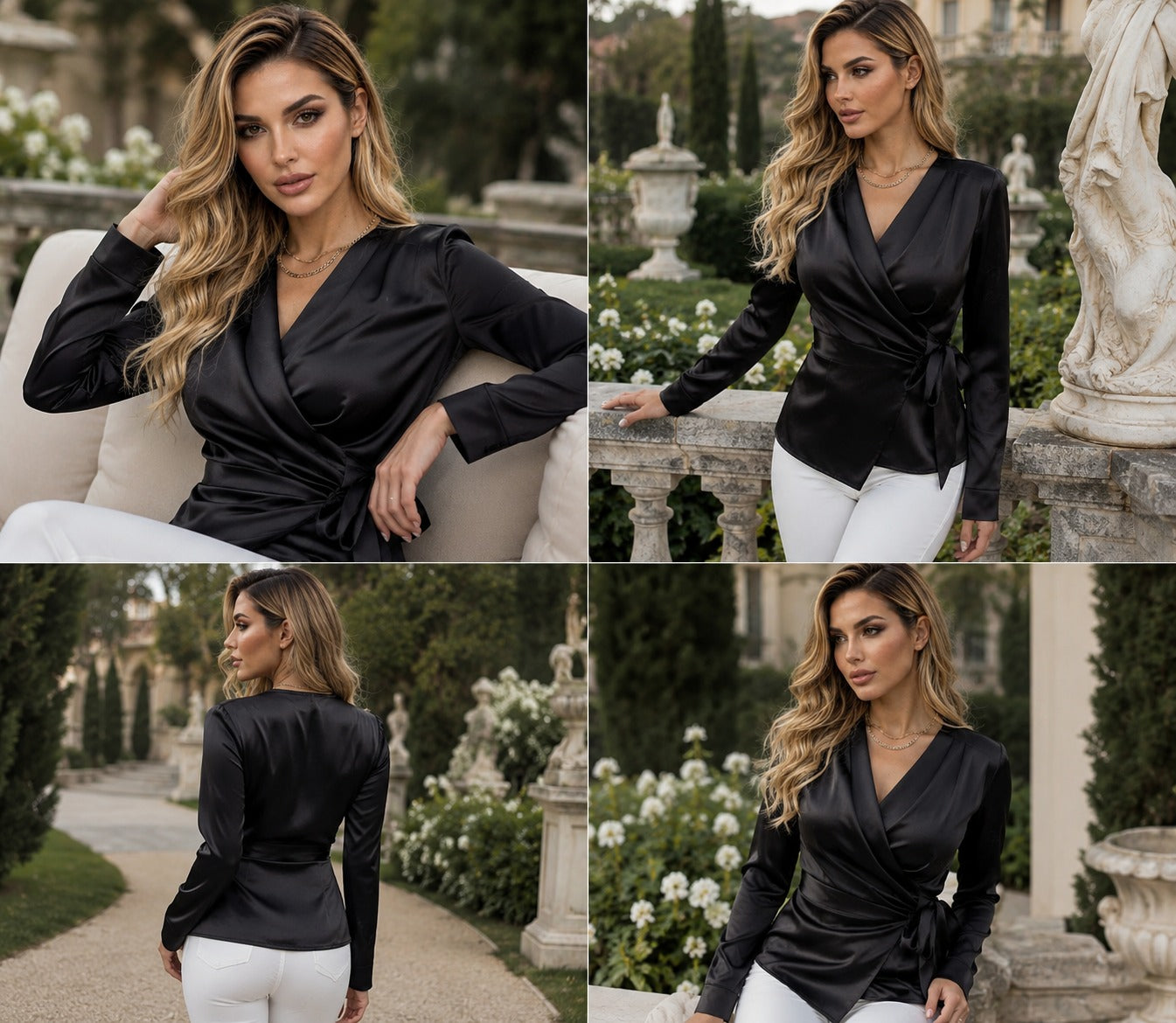 Luxury High-end Light Mature Waist-tie Long Sleeve Top