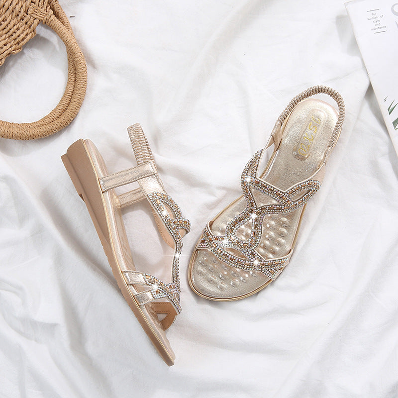 Glam Boho Rhinestone Wedge Sandals