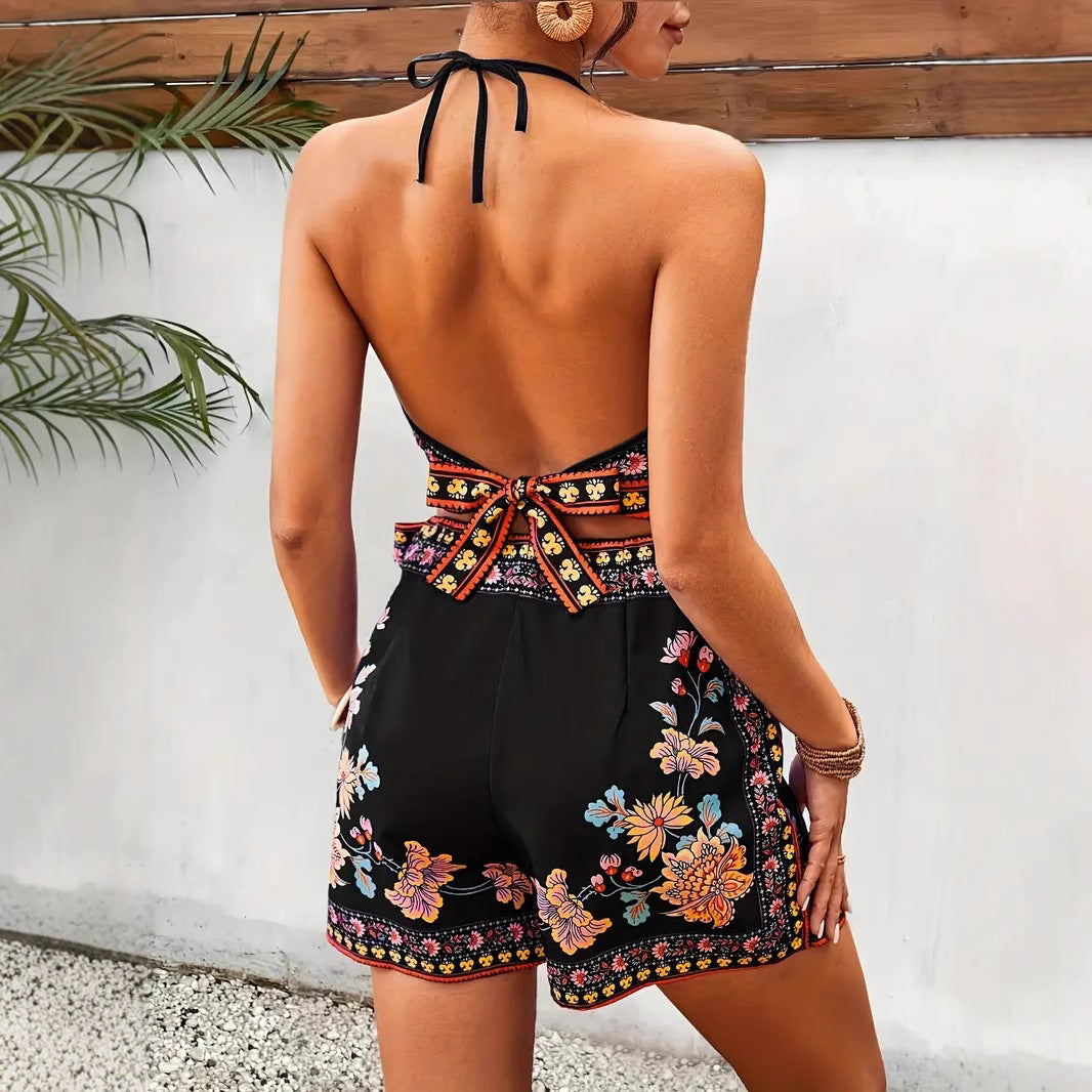 Ethnic Style Vest & Shorts Cute Set