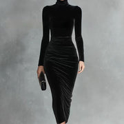 Black Velvet Sexy Half Turtleneck Classic Dress