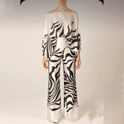 Chic Printed Batwing Sleeve Top & Wide-Leg Pants Set