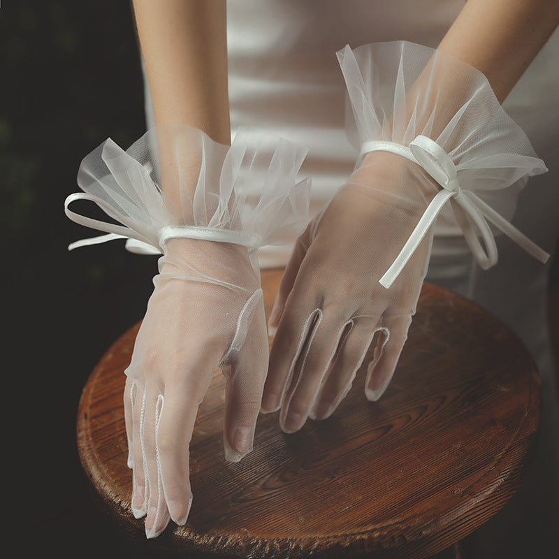Elegant Mesh Lace Bow Gloves