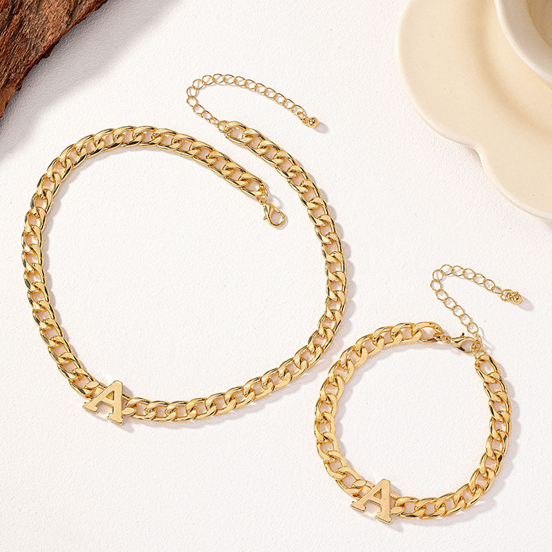 Golden Letter Necklace & Bracelet Set