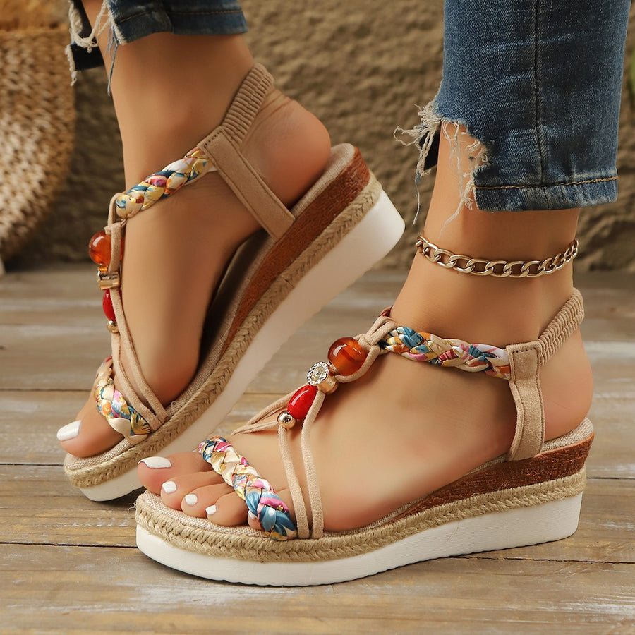 Glam Rhinestone Beaded Platform Wedge Heels