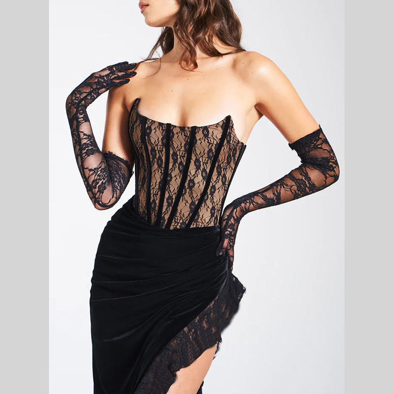Sexy Lace Velvet Patchwork Dress