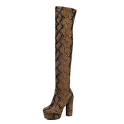 Sexy Platform Over-The-Knee Boots with Exotic Snake Print
