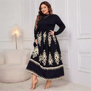Printed Black Loose Long Sleeve Dress