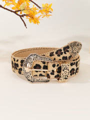 Rhinestone Buckle Wide Leopard-style Belt