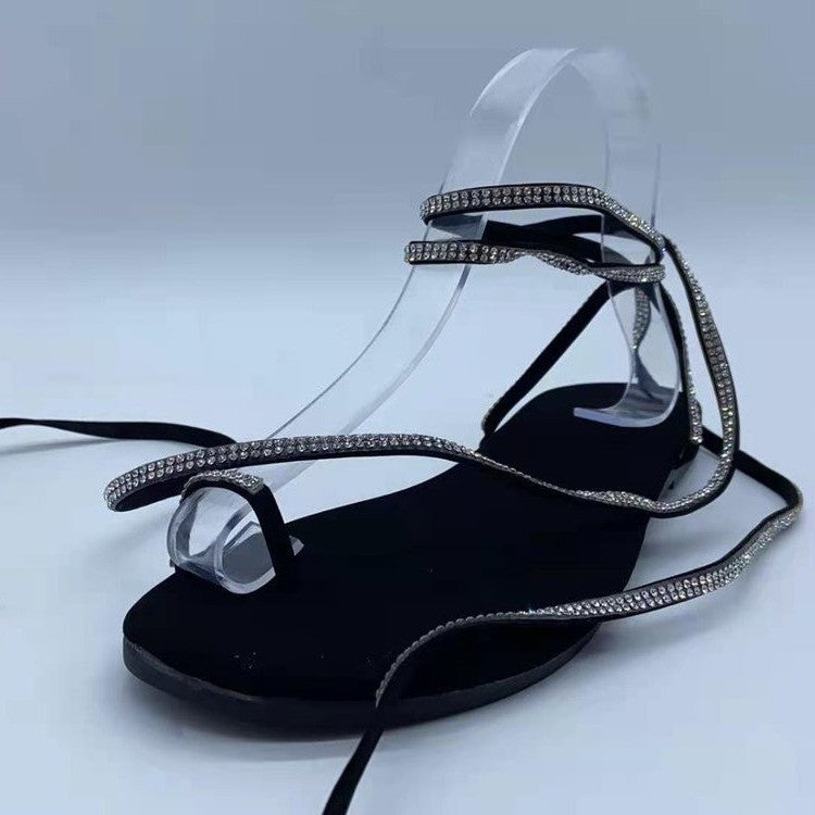 Shiny Rhinestone Flip Toe Sandals
