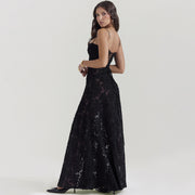 Suspender Lace Long Dress Strapless Collar Elegant Evening Dresses