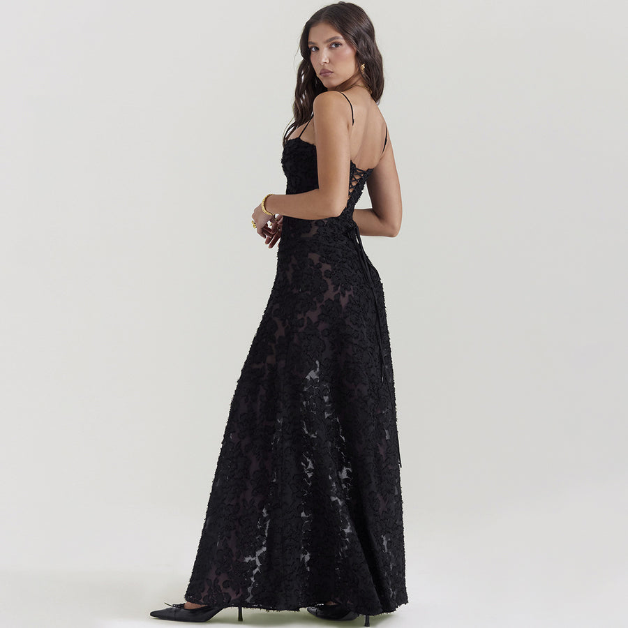 Suspender Lace Long Dress Strapless Collar Elegant Evening Dresses