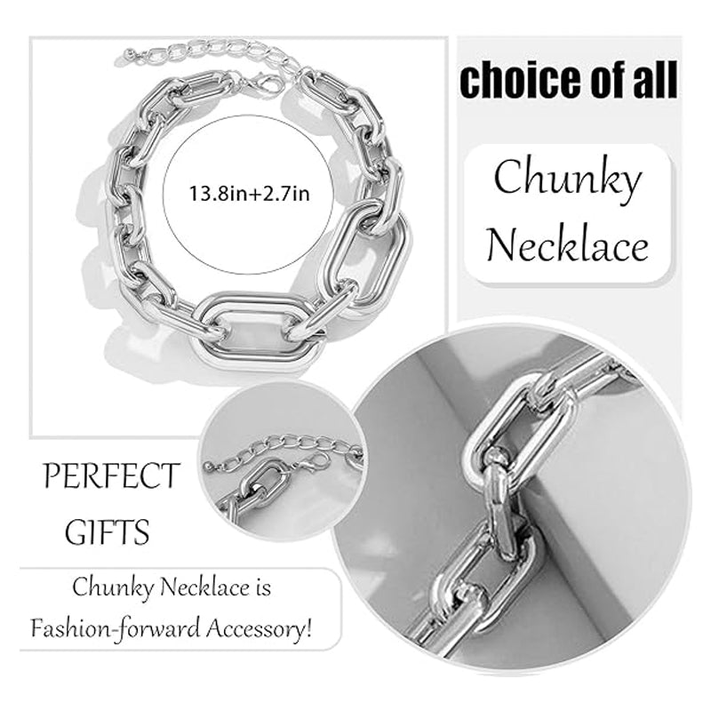 Silver Chain Chunky Choker Bold Necklace