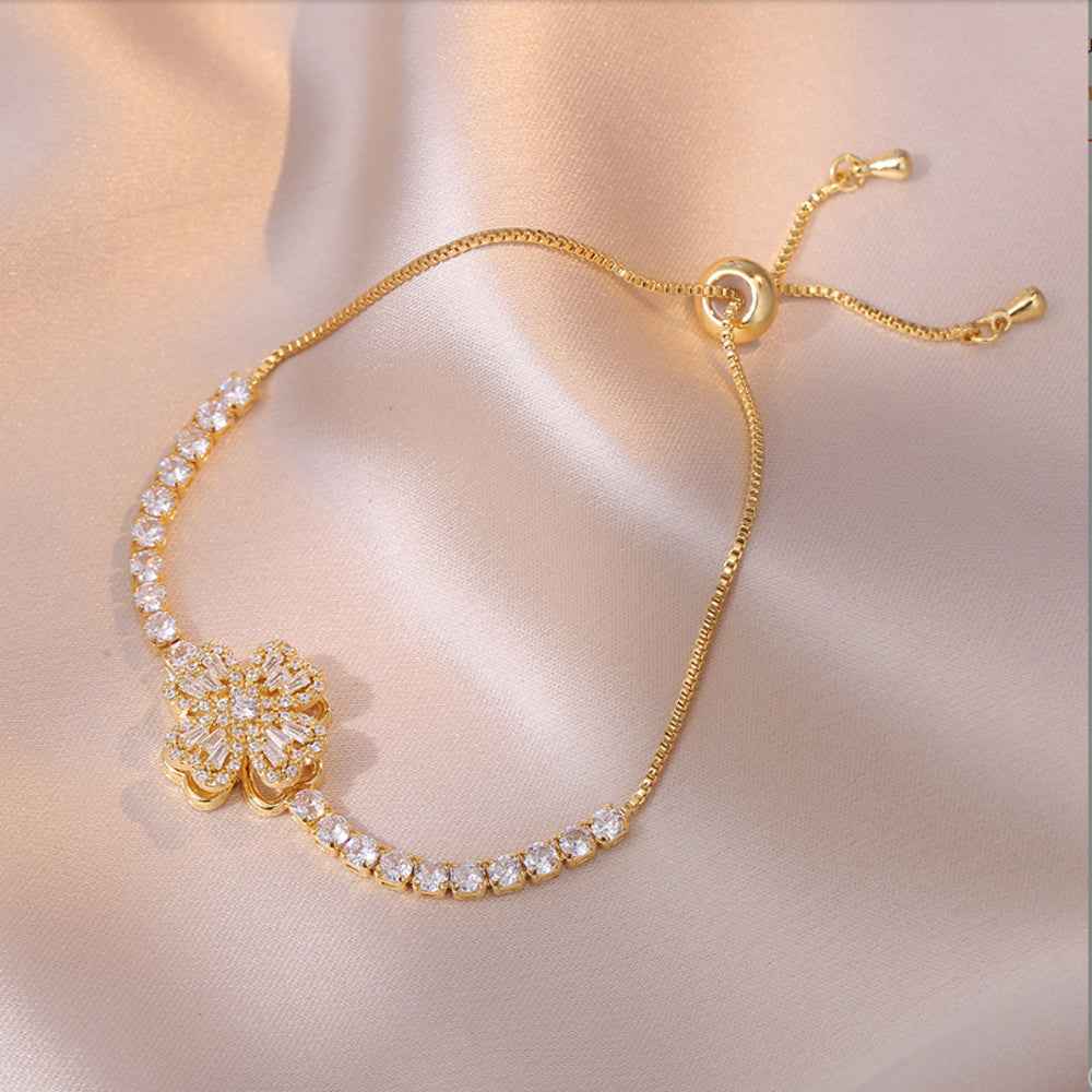 Infinity Heart White Gold Plated Cubic Zirconia Adjustable Beautiful Bracelet