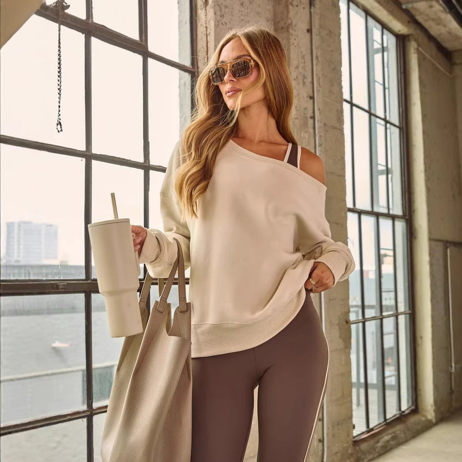 Big Round Neck Off-Shoulder Loose Sweatshirt Long-Sleeve Top