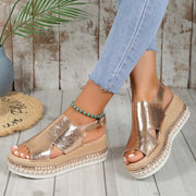 Glam Summer Sparkle Wedge Sandals Open Toe