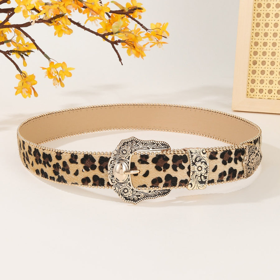 Rhinestone Buckle Wide Leopard-style Belt