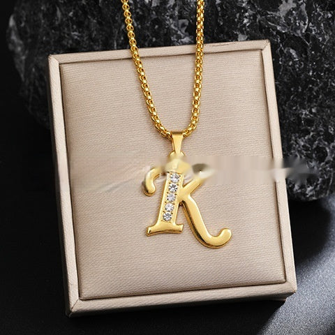 Diamond-Style-Encrusted English Alphabet Classic Necklace
