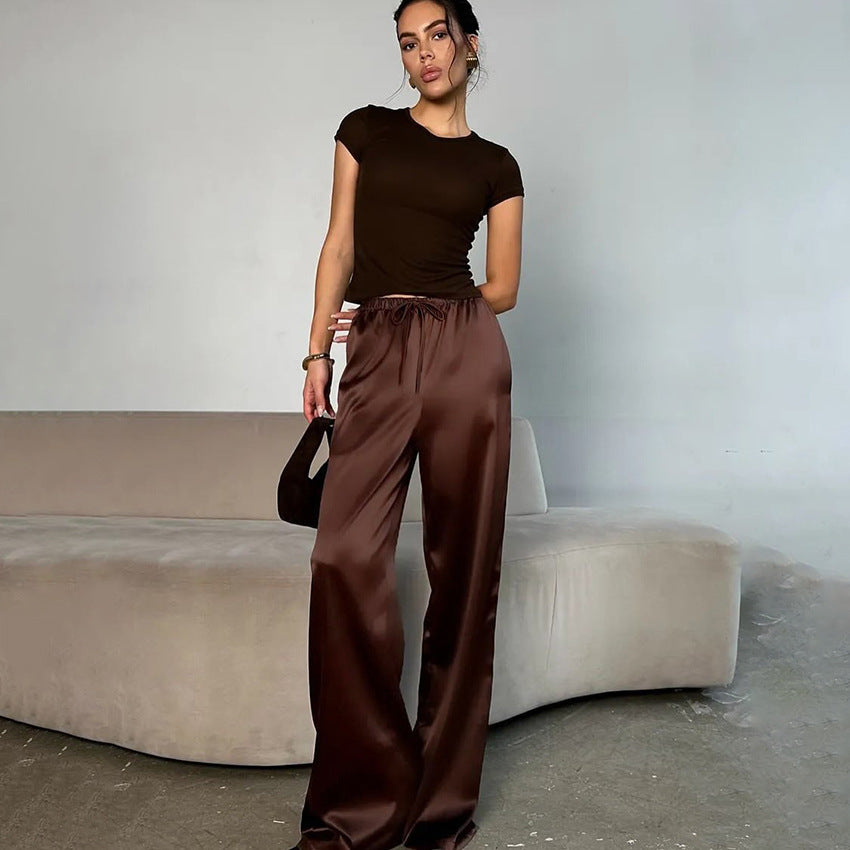 High-Waisted Lace-Up Wide-Leg Pants