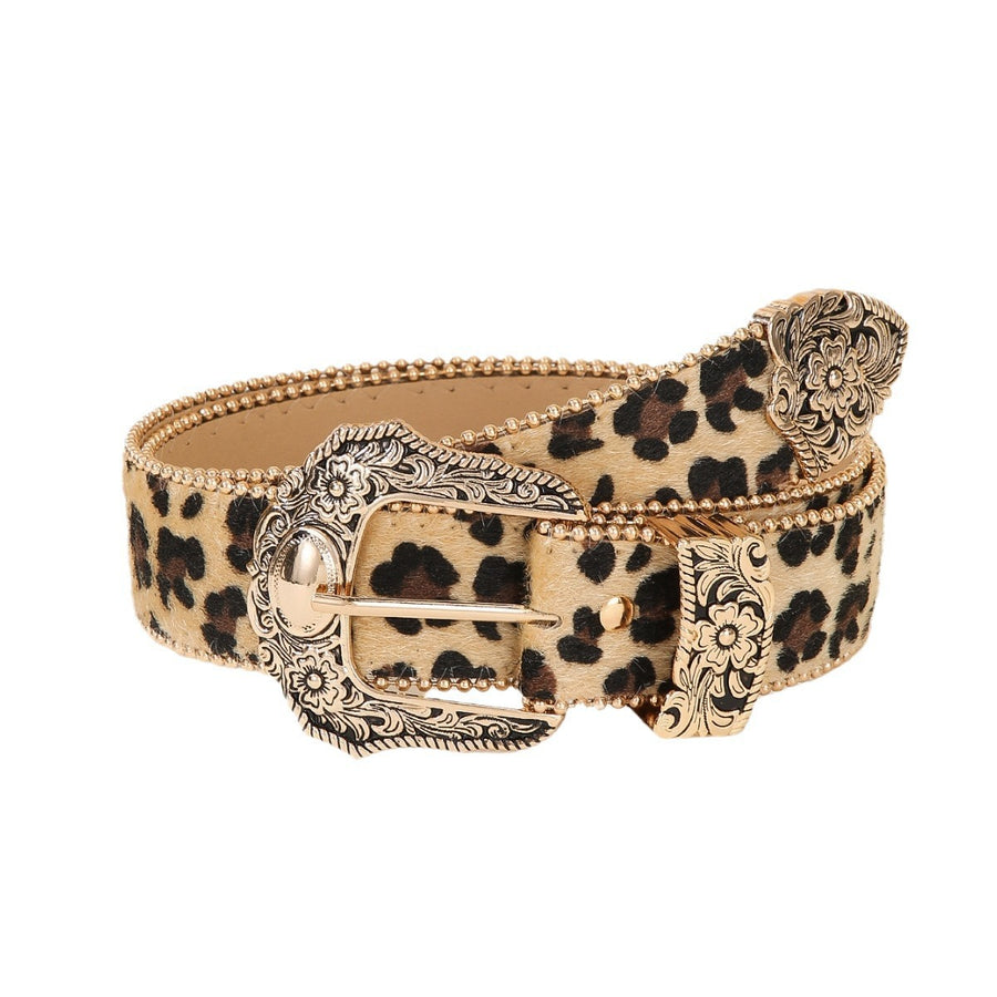 Rhinestone Buckle Wide Leopard-style Belt