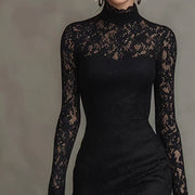 Black Lace Mermaid Maxi Dress