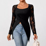Lace Stitching Long Sleeve Irregular Top
