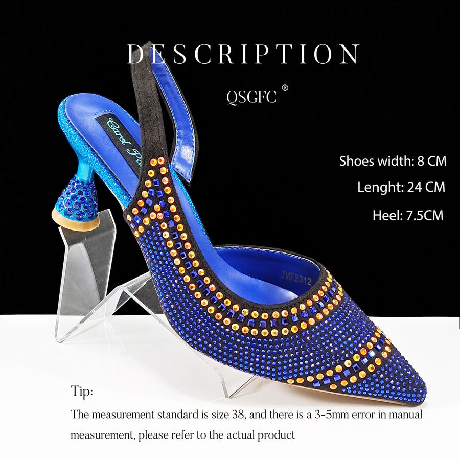 Chic Pointed Toe Rhinestone Stripe Heels