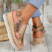 Glam Summer Sparkle Wedge Sandals Open Toe