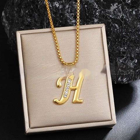 Diamond-Style-Encrusted English Alphabet Classic Necklace