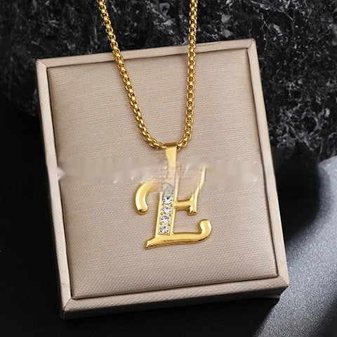 Diamond-Style-Encrusted English Alphabet Classic Necklace