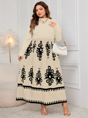 Printed Black Loose Long Sleeve Dress
