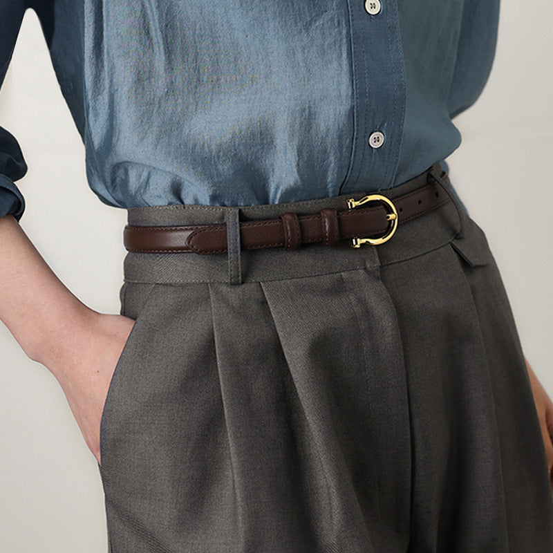French Gold Buckle Genuine Leather Belt