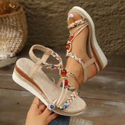 Glam Rhinestone Beaded Platform Wedge Heels