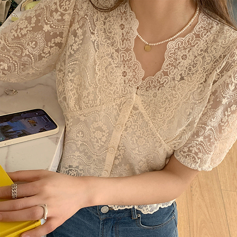 French Sweet And Elegant Temperament Lace Top