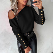 Lantern Sleeve Button Splicing Cool Top
