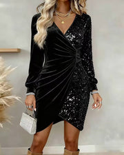 Elegant Sequins Design Long Sleeve Party Dress