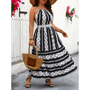 Black & White Sexy Backless Maxi Dress