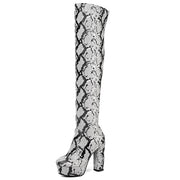 Sexy Platform Over-The-Knee Boots with Exotic Snake Print