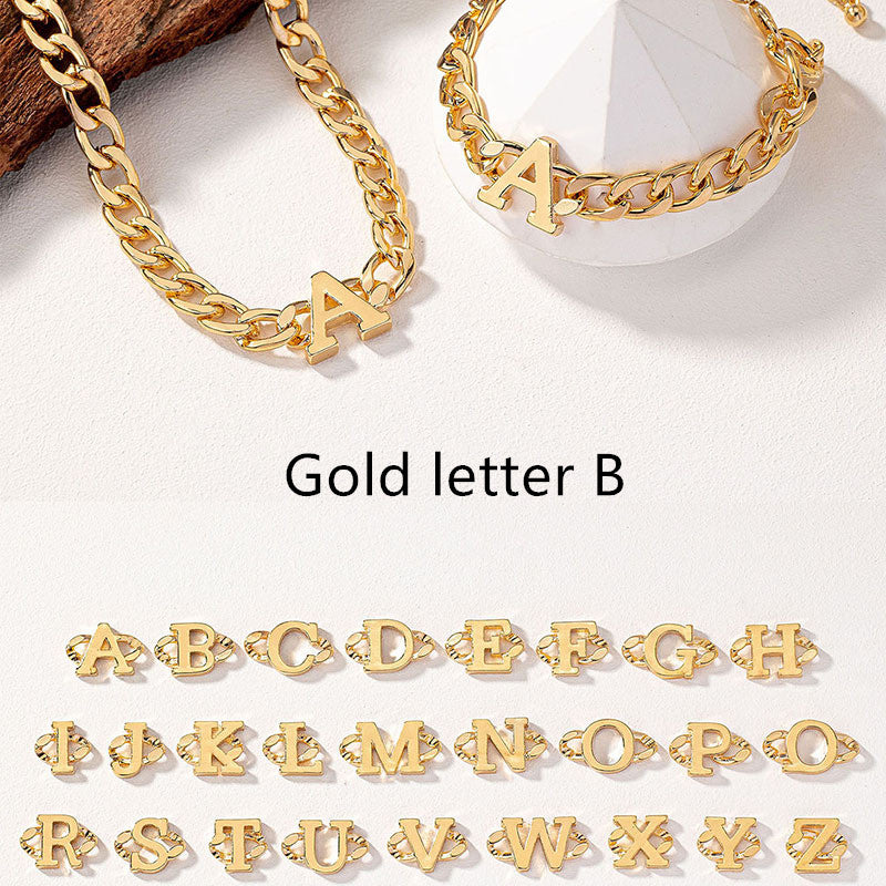 Golden Letter Necklace & Bracelet Set