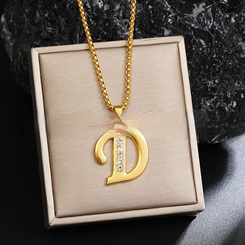 Diamond-Style-Encrusted English Alphabet Classic Necklace