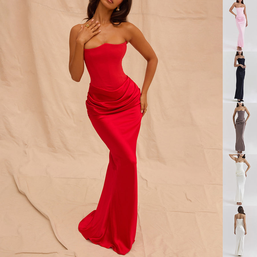 Slim Tube Top Long Party Dress - Bandeau Backless