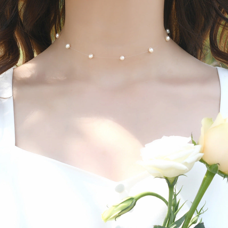 Water Short Gentle Necklace with Invisible Line